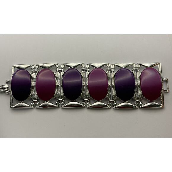 Vtg Bracelet Estate Signed DAM Lucite Chunky Runway Pink Purple 7” Heavy - Picture 3 of 14